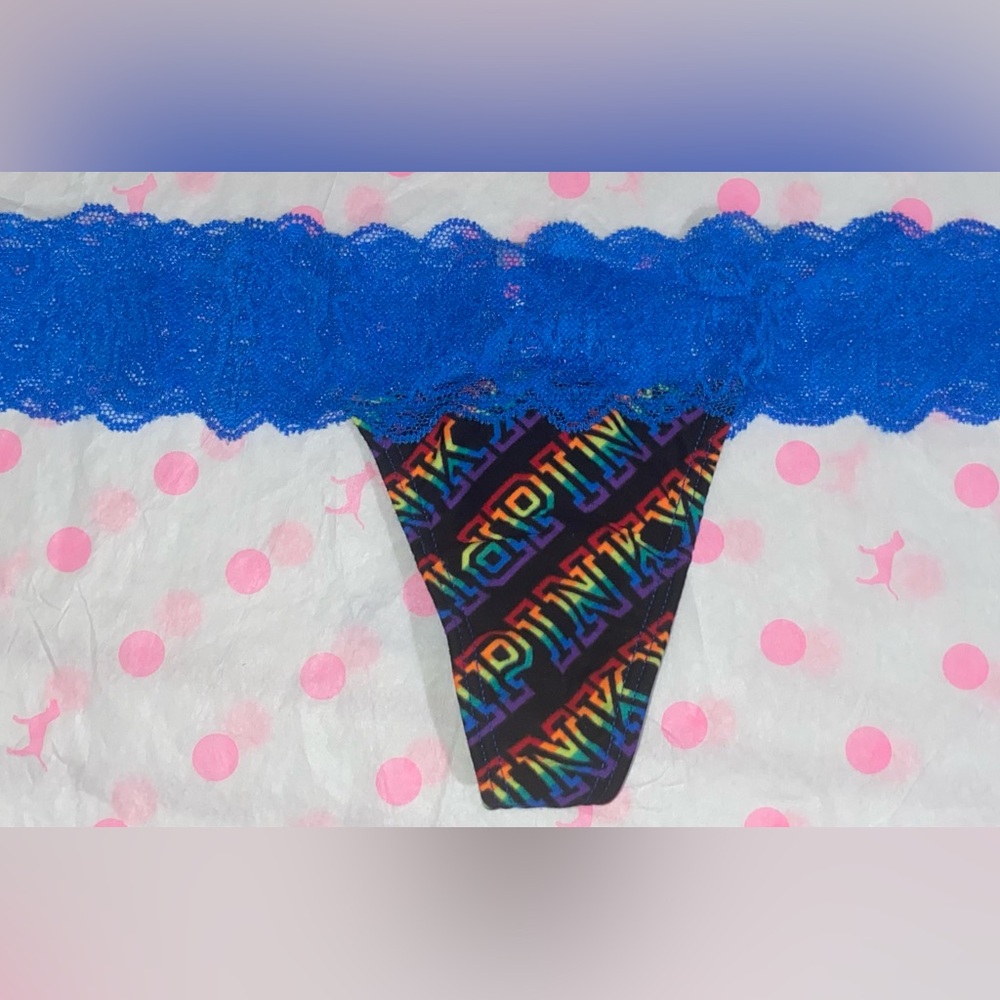 Victoria’s Secret PINK Floral Lace Thong Panty PINK thong panties pink rainbow